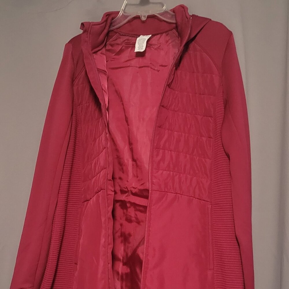 Brand NEW! Womens Tek Gear Long Mixed Media Jacket (Large) Sangria
